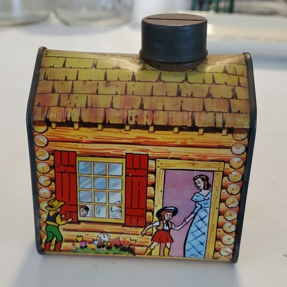 Vintage Log Cabin Tin Piggybank - Picture 2 of 7